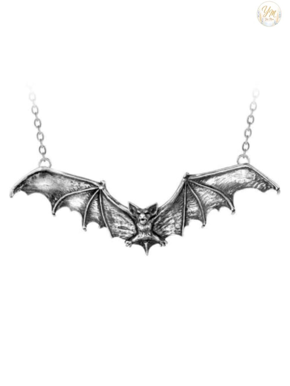 5" Wide Bat Pendant Necklace Handcrafted Pewter Gothic Jewelry 25 Inch Chain